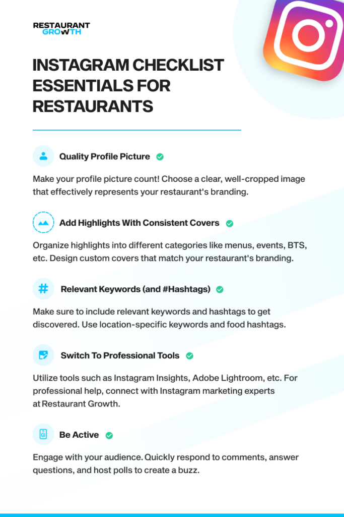 Checklist for Instagram essentials for restaurants