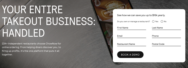 online menu ordering system for ChowNow